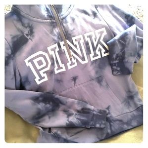 PINK blue tie dye halfzip pullover